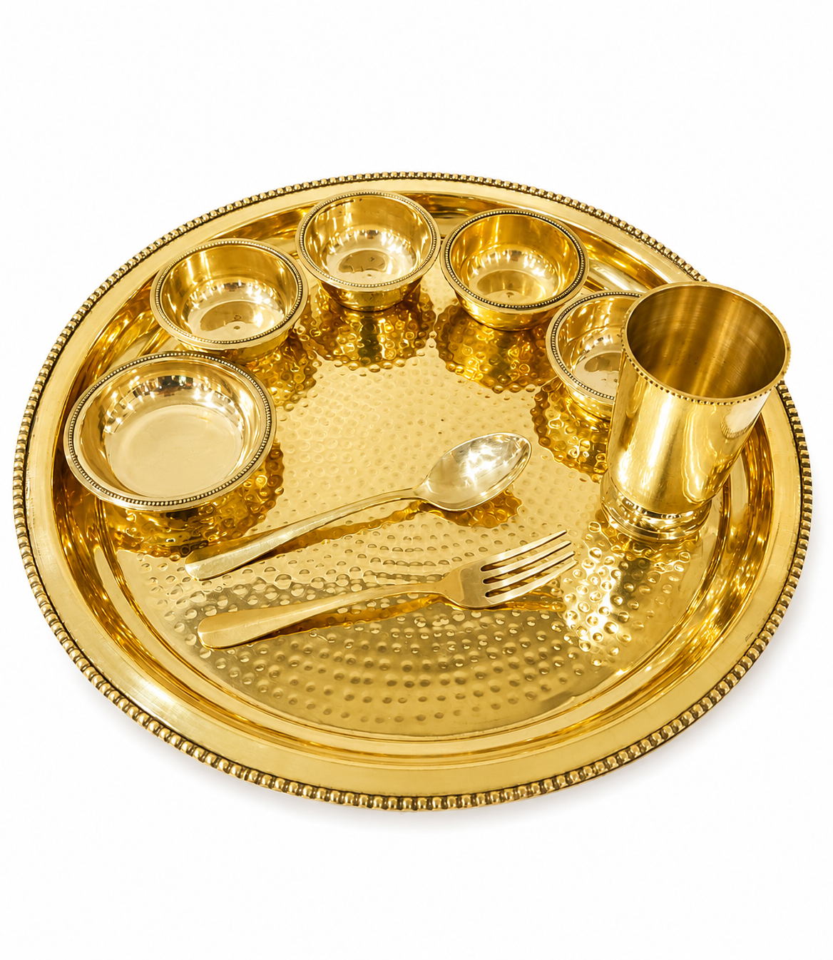 Brass Thali Set Round Hammer